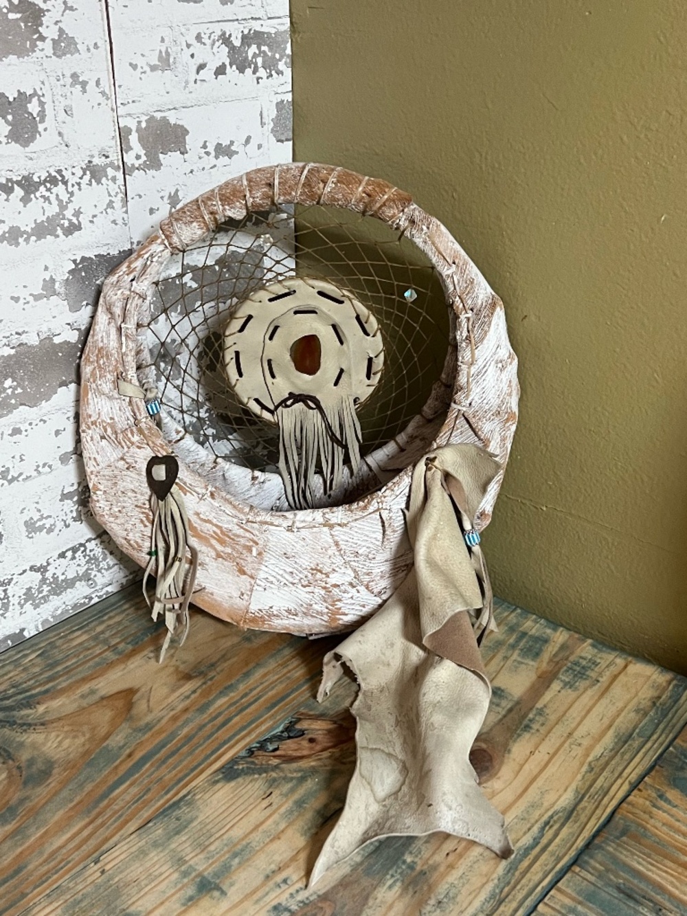 Vintage Native American Cherokee Made Dream Catcher Basket
